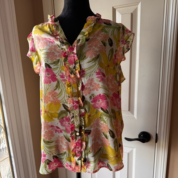 Anne Klein Floral Blouse - Pink, Yellow, Green NWT - Picture 1 of 10
